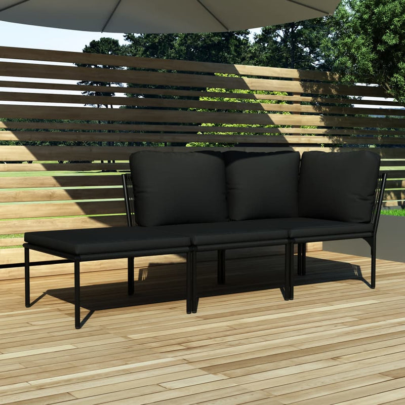 3 Piece Garden Lounge Set with Cushions Black PVC Payday Deals