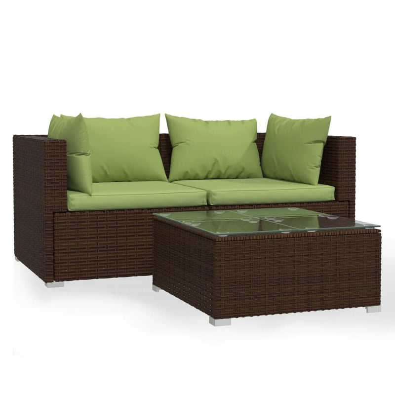 3 Piece Garden Lounge Set with Cushions Brown Poly Rattan Payday Deals