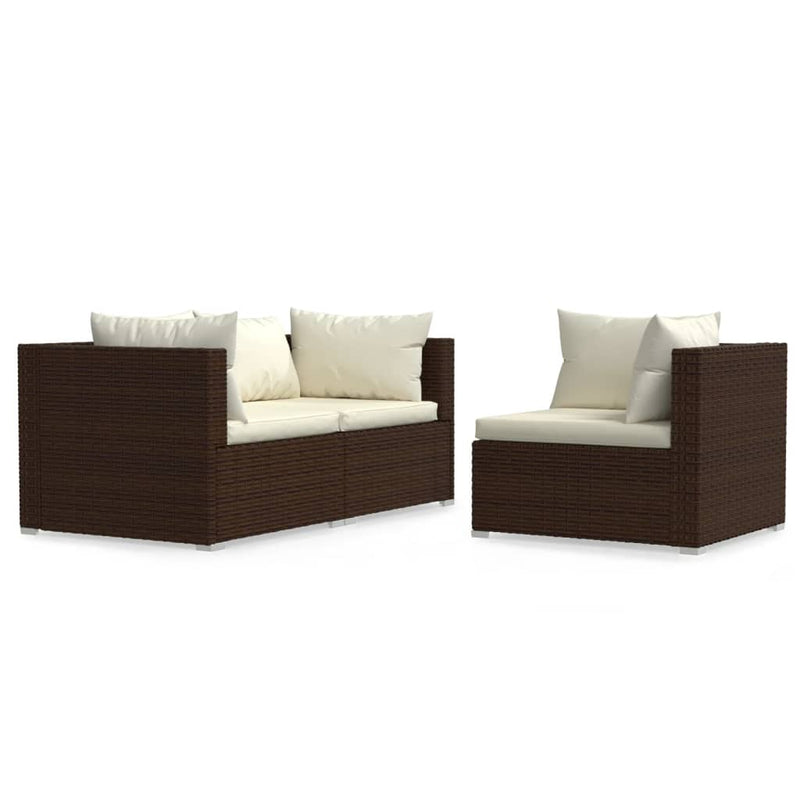 3 Piece Garden Lounge Set with Cushions Brown Poly Rattan Payday Deals