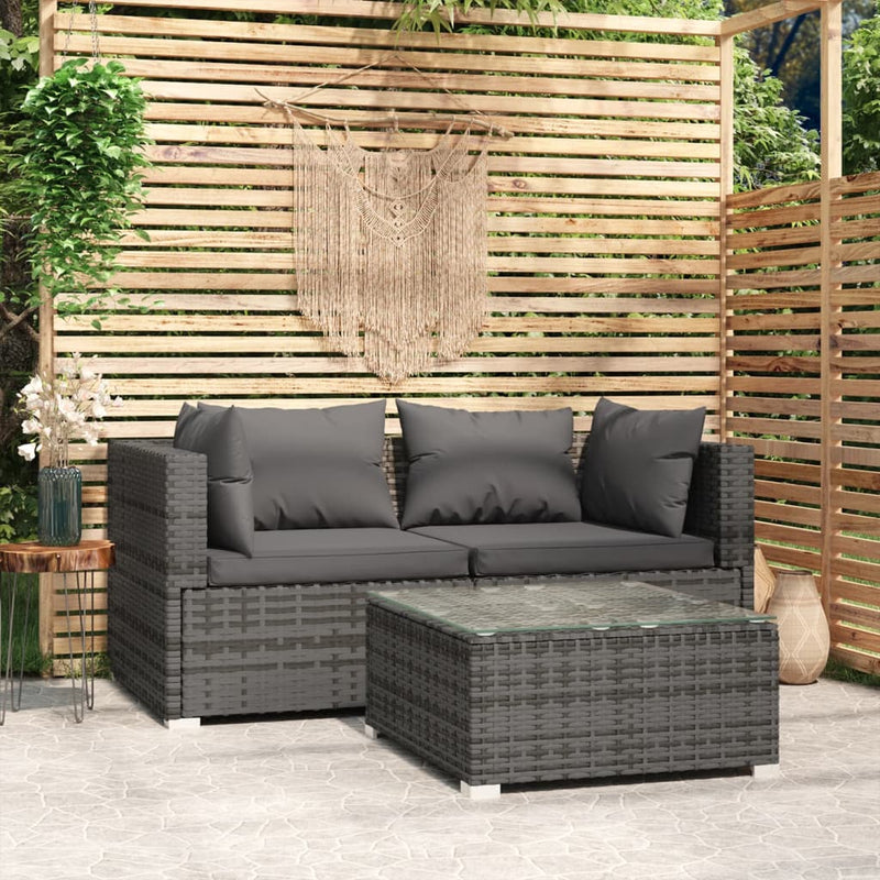 3 Piece Garden Lounge Set with Cushions Grey Poly Rattan Payday Deals
