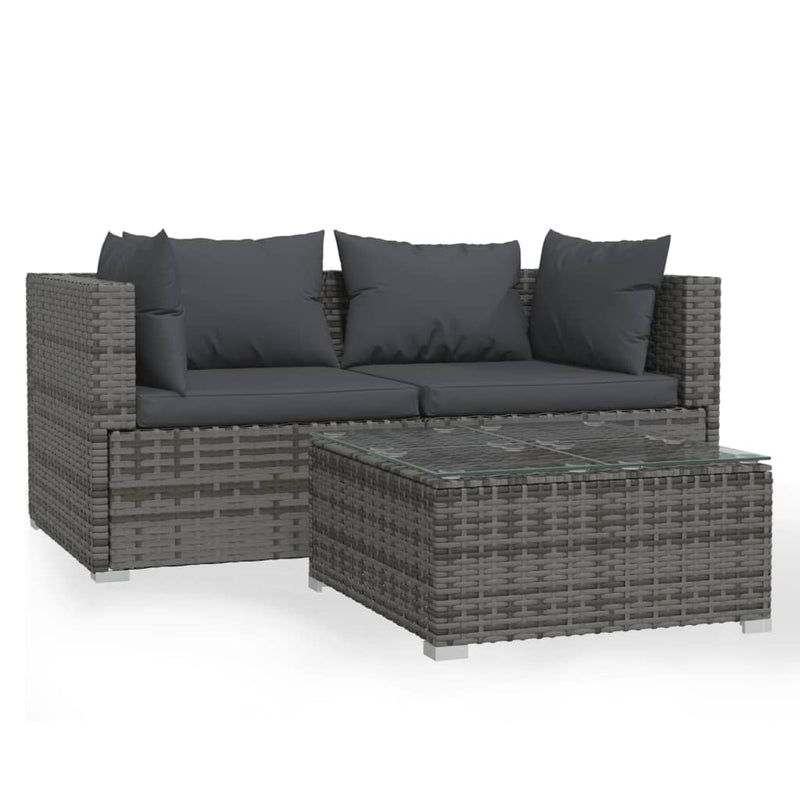 3 Piece Garden Lounge Set with Cushions Grey Poly Rattan Payday Deals