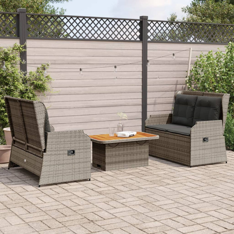 3 Piece Garden Lounge Set with Cushions Grey Poly Rattan Payday Deals