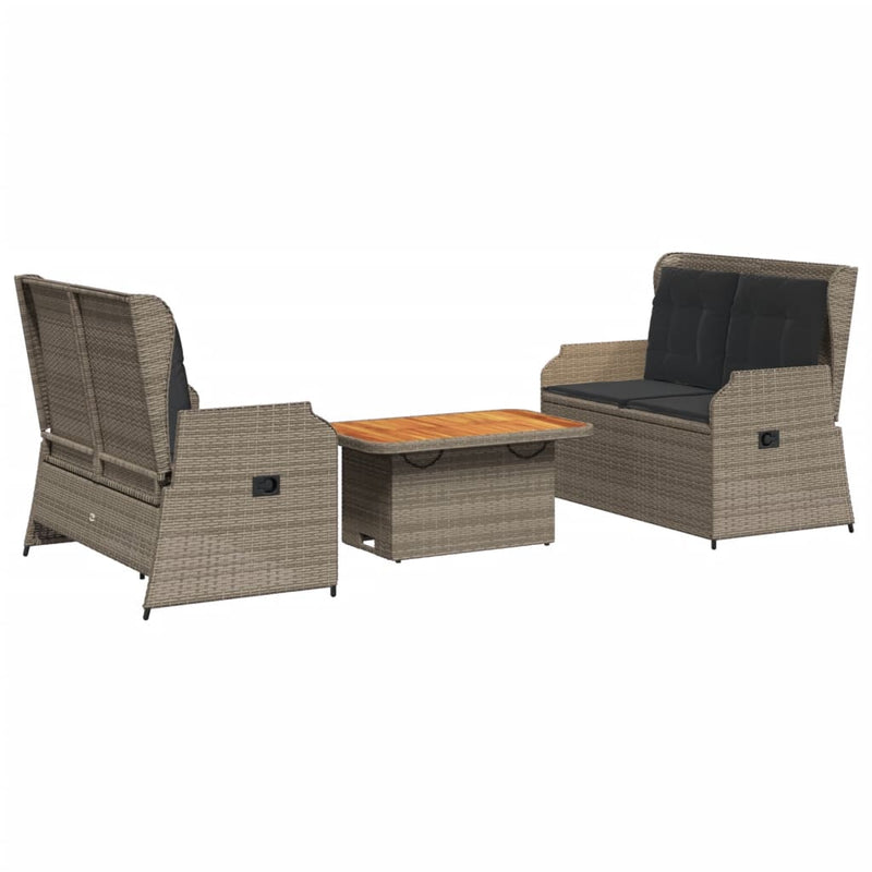 3 Piece Garden Lounge Set with Cushions Grey Poly Rattan Payday Deals