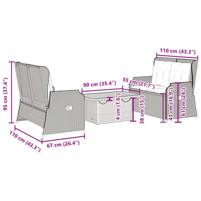 3 Piece Garden Lounge Set with Cushions Grey Poly Rattan Payday Deals