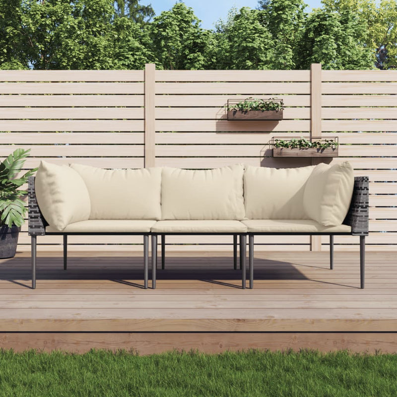 3 Piece Garden Lounge Set with Cushions Grey Poly Rattan Payday Deals