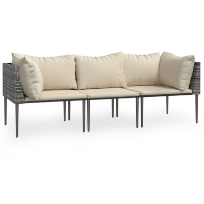 3 Piece Garden Lounge Set with Cushions Grey Poly Rattan Payday Deals