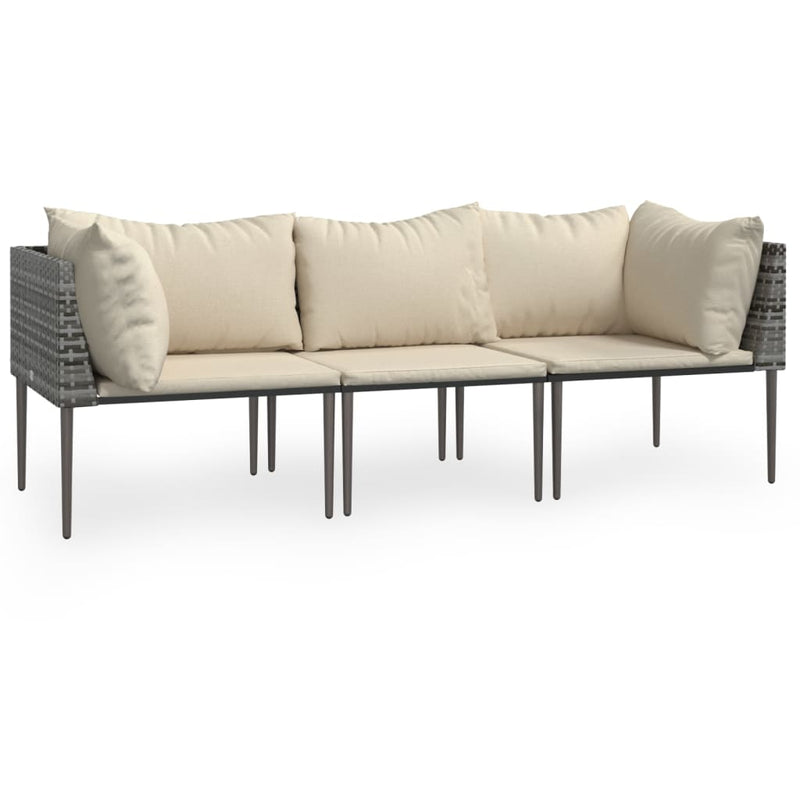 3 Piece Garden Lounge Set with Cushions Grey Poly Rattan Payday Deals