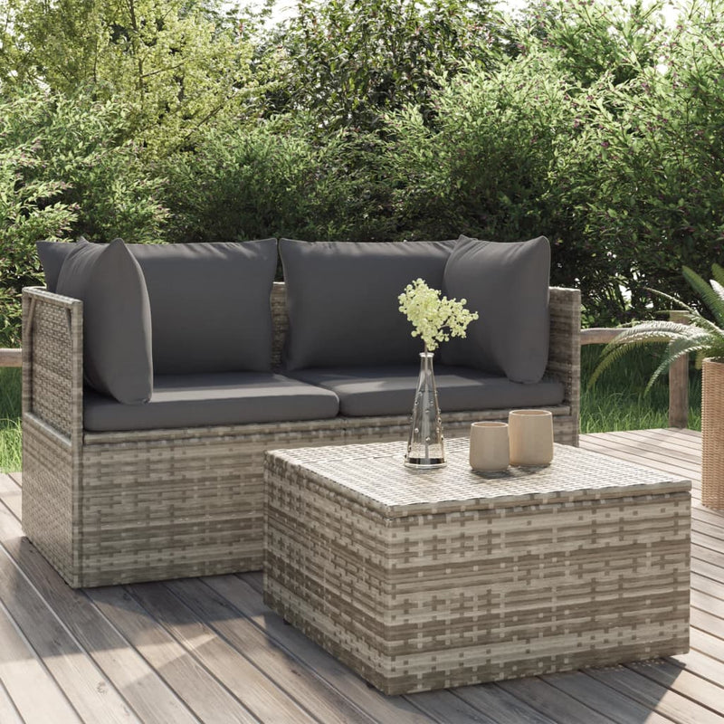 3 Piece Garden Lounge Set with Cushions Grey Poly Rattan Payday Deals