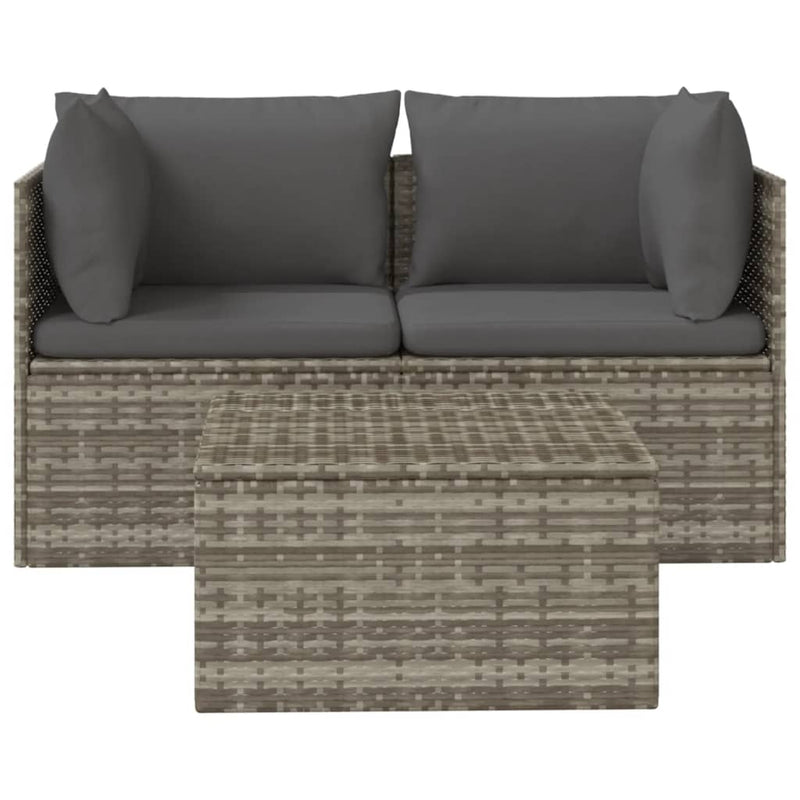 3 Piece Garden Lounge Set with Cushions Grey Poly Rattan Payday Deals