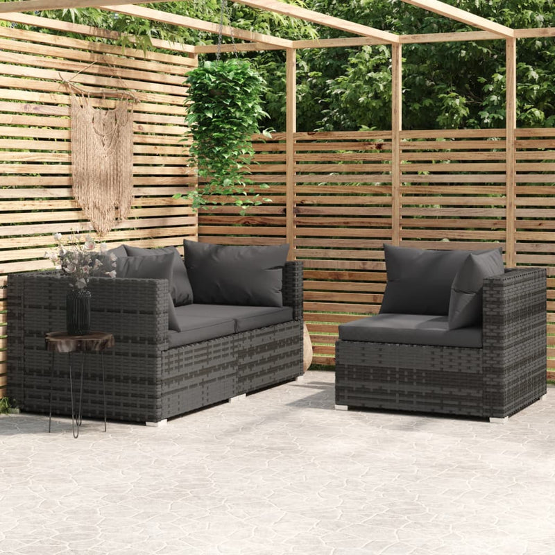 3 Piece Garden Lounge Set with Cushions Grey Poly Rattan Payday Deals