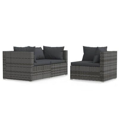 3 Piece Garden Lounge Set with Cushions Grey Poly Rattan Payday Deals