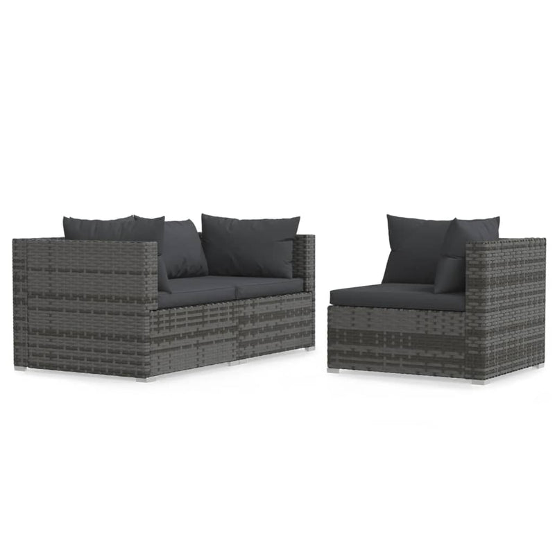 3 Piece Garden Lounge Set with Cushions Grey Poly Rattan Payday Deals