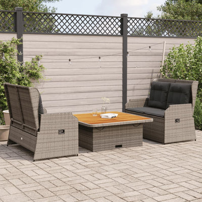 3 Piece Garden Lounge Set with Cushions Grey Poly Rattan