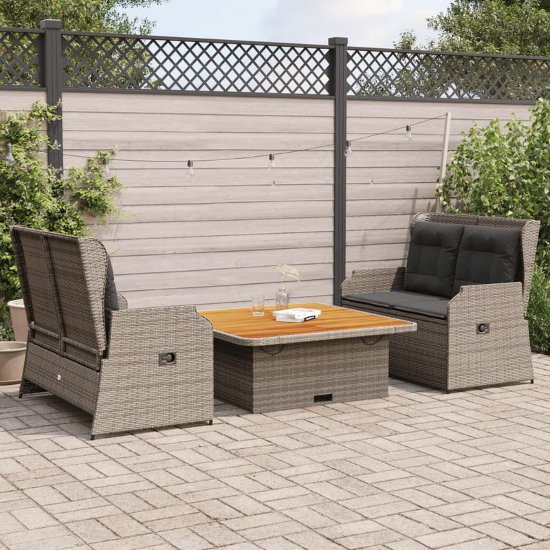 3 Piece Garden Lounge Set with Cushions Grey Poly Rattan Payday Deals