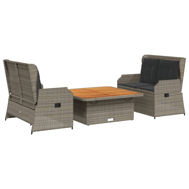 3 Piece Garden Lounge Set with Cushions Grey Poly Rattan Payday Deals