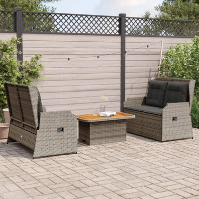 3 Piece Garden Lounge Set with Cushions Grey Poly Rattan