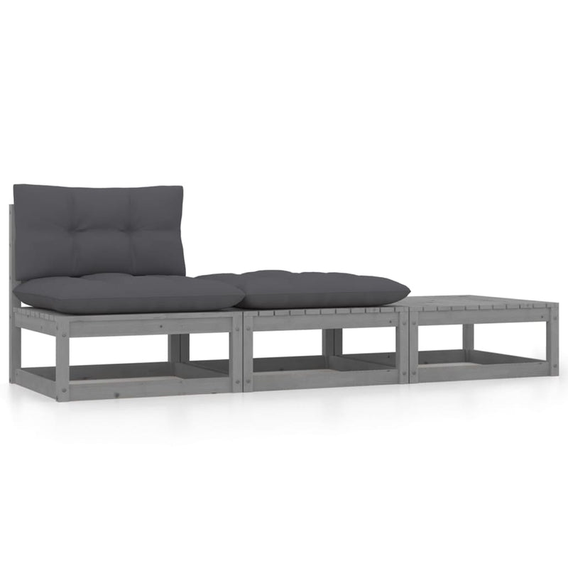 3 Piece Garden Lounge Set with Cushions Grey Solid Pinewood Payday Deals