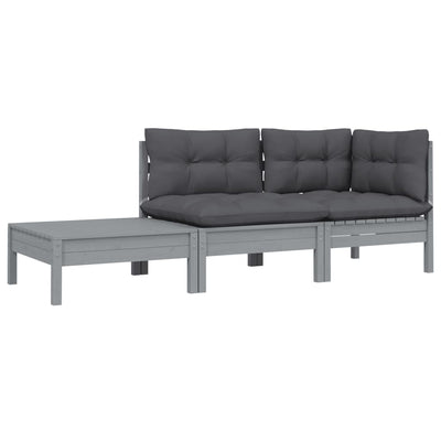 3 Piece Garden Lounge Set with Cushions Grey Solid Pinewood Payday Deals