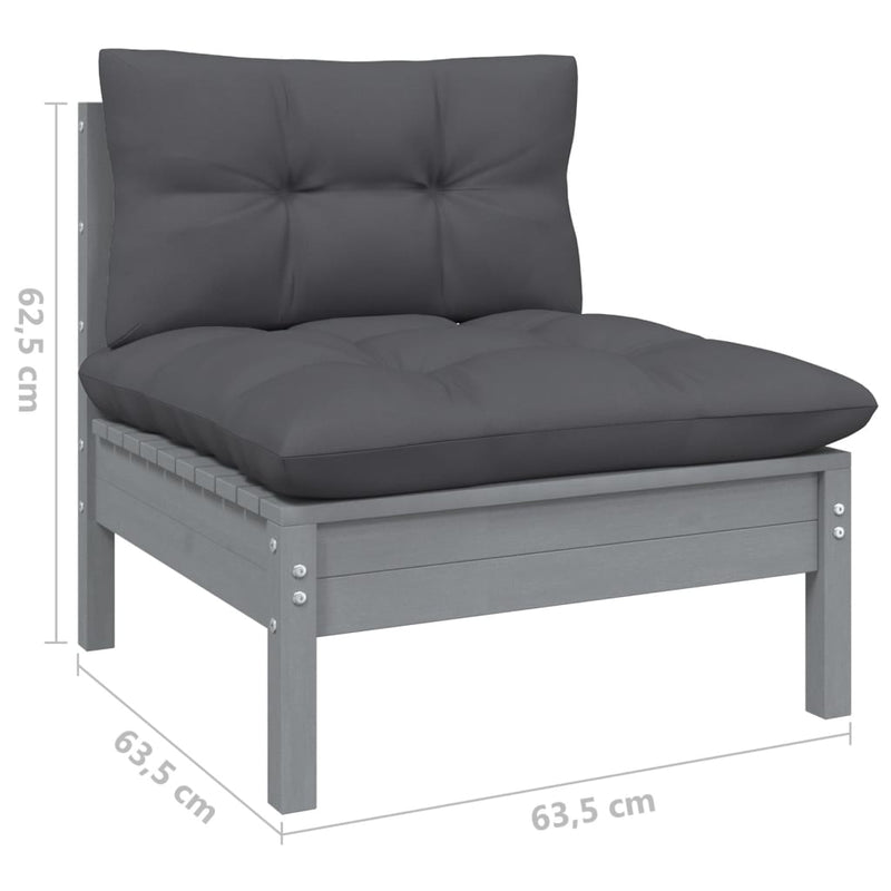 3 Piece Garden Lounge Set with Cushions Grey Solid Pinewood Payday Deals