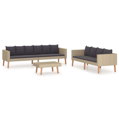 3 Piece Garden Lounge Set with Cushions Poly Rattan Beige Payday Deals