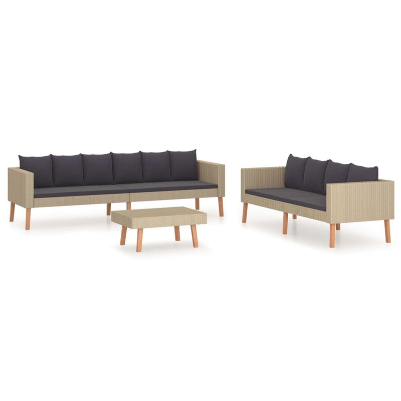 3 Piece Garden Lounge Set with Cushions Poly Rattan Beige Payday Deals
