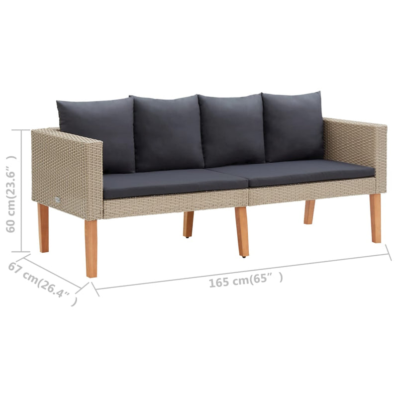 3 Piece Garden Lounge Set with Cushions Poly Rattan Beige Payday Deals