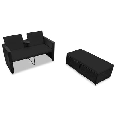 3 Piece Garden Lounge Set with Cushions Poly Rattan Black Payday Deals
