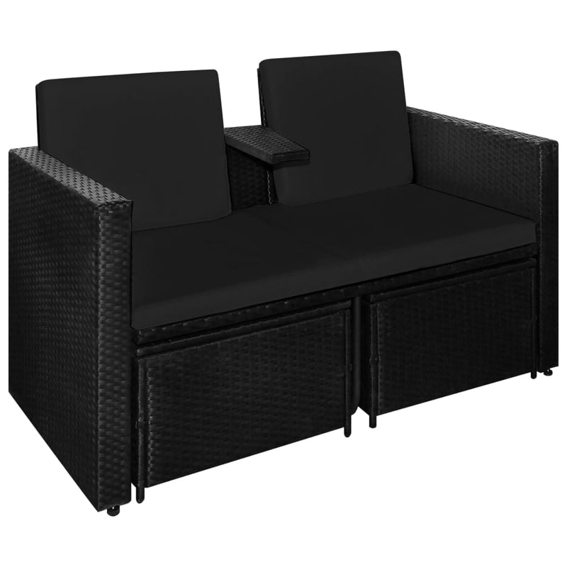 3 Piece Garden Lounge Set with Cushions Poly Rattan Black Payday Deals