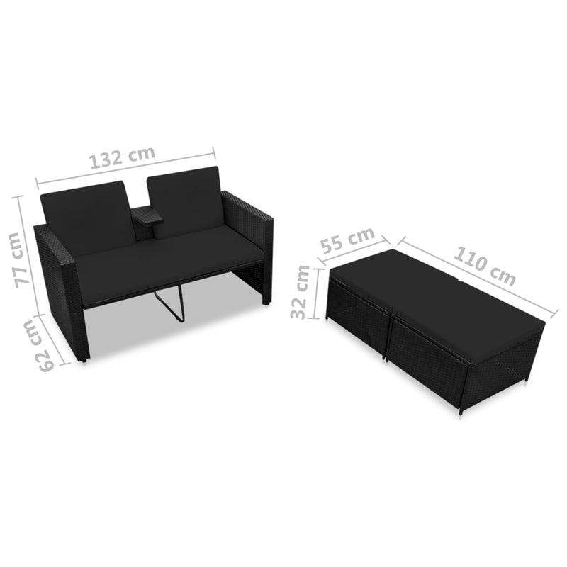 3 Piece Garden Lounge Set with Cushions Poly Rattan Black Payday Deals