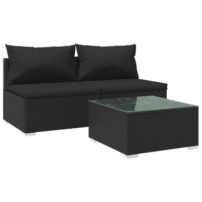 3 Piece Garden Lounge Set with Cushions Poly Rattan Black Payday Deals