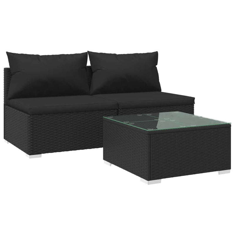 3 Piece Garden Lounge Set with Cushions Poly Rattan Black Payday Deals