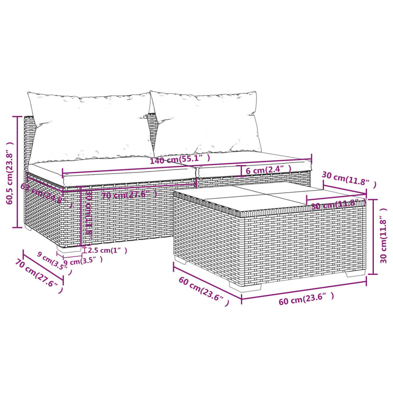 3 Piece Garden Lounge Set with Cushions Poly Rattan Black Payday Deals