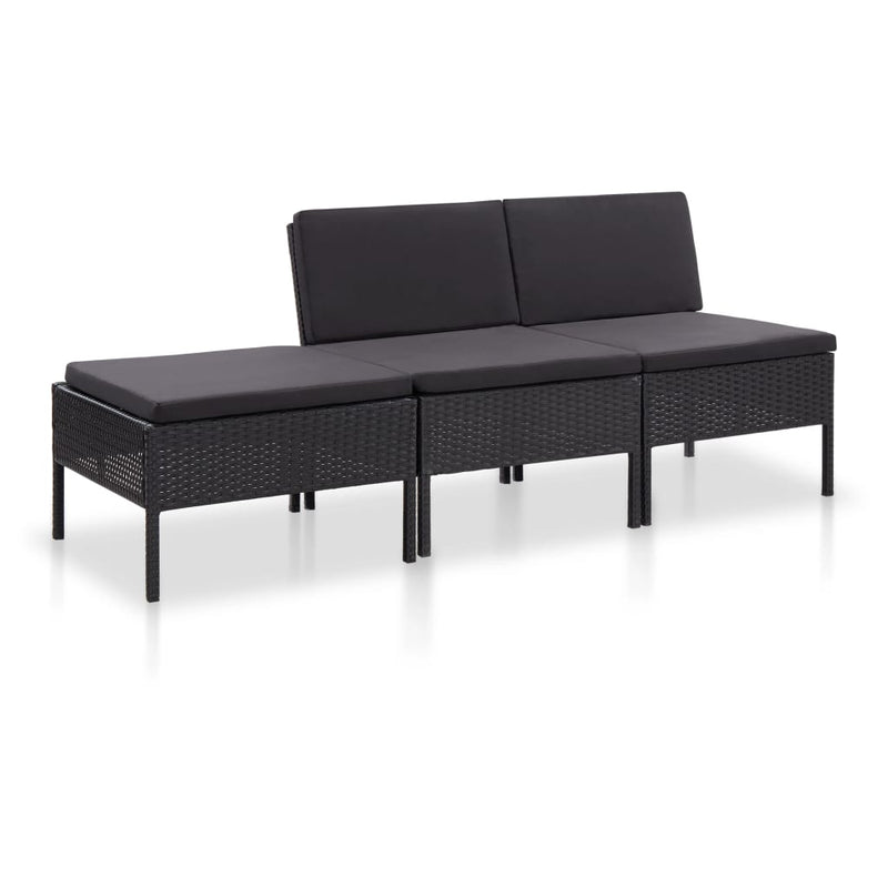 3 Piece Garden Lounge Set with Cushions Poly Rattan Black Payday Deals