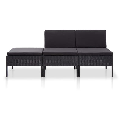 3 Piece Garden Lounge Set with Cushions Poly Rattan Black Payday Deals