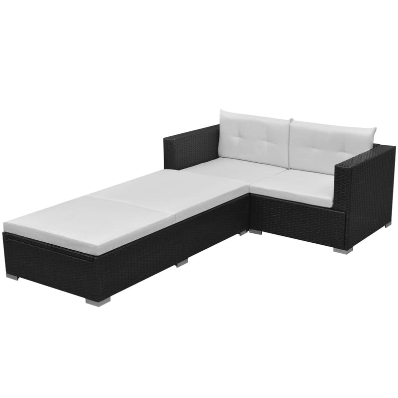 3 Piece Garden Lounge Set with Cushions Poly Rattan Black Payday Deals