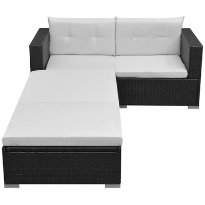 3 Piece Garden Lounge Set with Cushions Poly Rattan Black Payday Deals