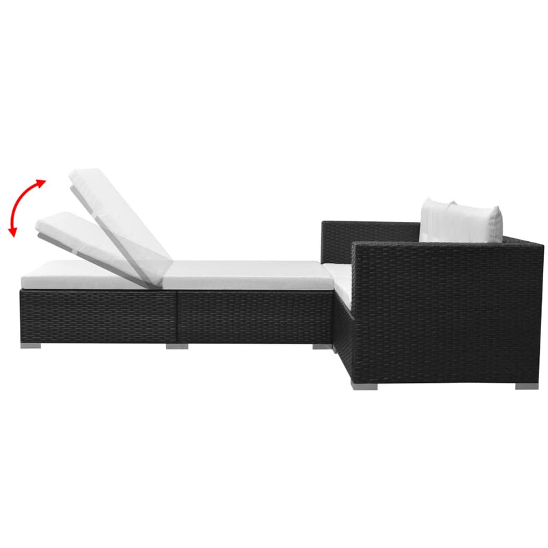 3 Piece Garden Lounge Set with Cushions Poly Rattan Black Payday Deals