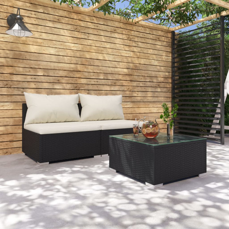3 Piece Garden Lounge Set with Cushions Poly Rattan Black Payday Deals
