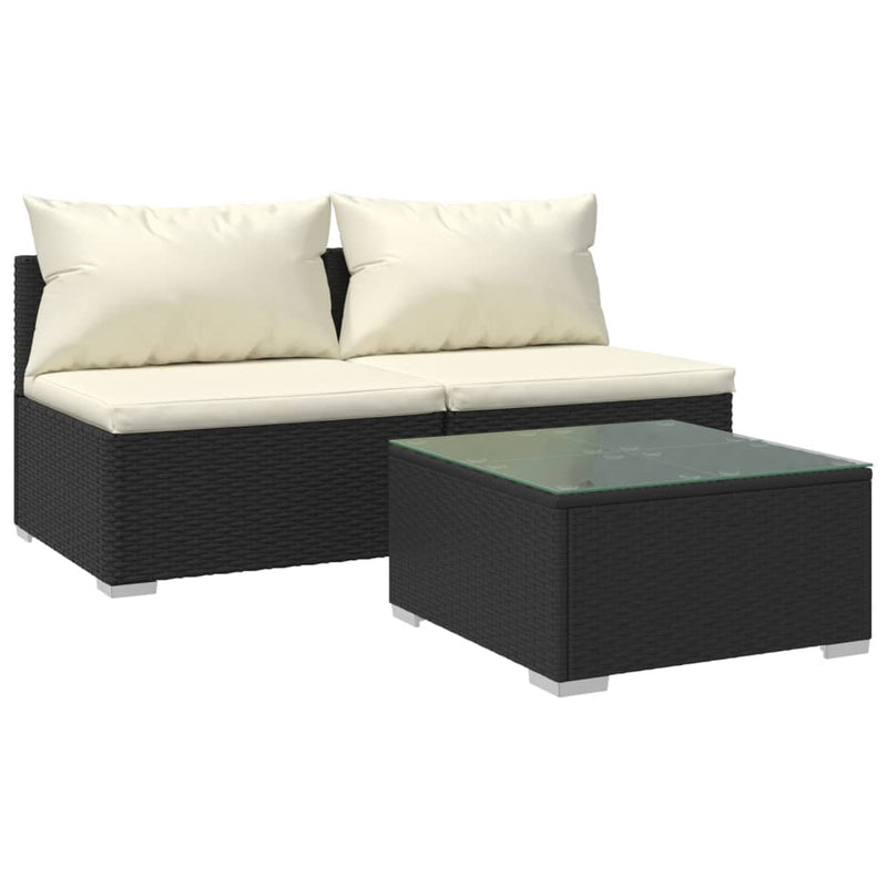 3 Piece Garden Lounge Set with Cushions Poly Rattan Black Payday Deals