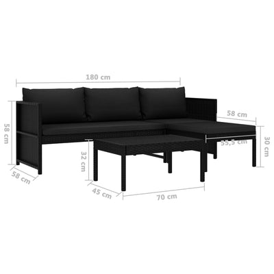 3 Piece Garden Lounge Set with Cushions Poly Rattan Black Payday Deals