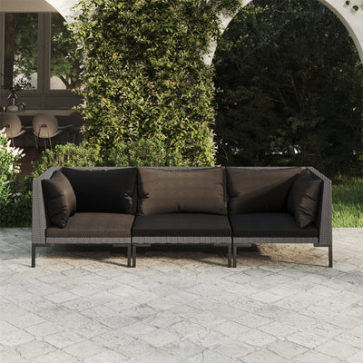 3 Piece Garden Lounge Set with Cushions Poly Rattan Dark Grey Payday Deals