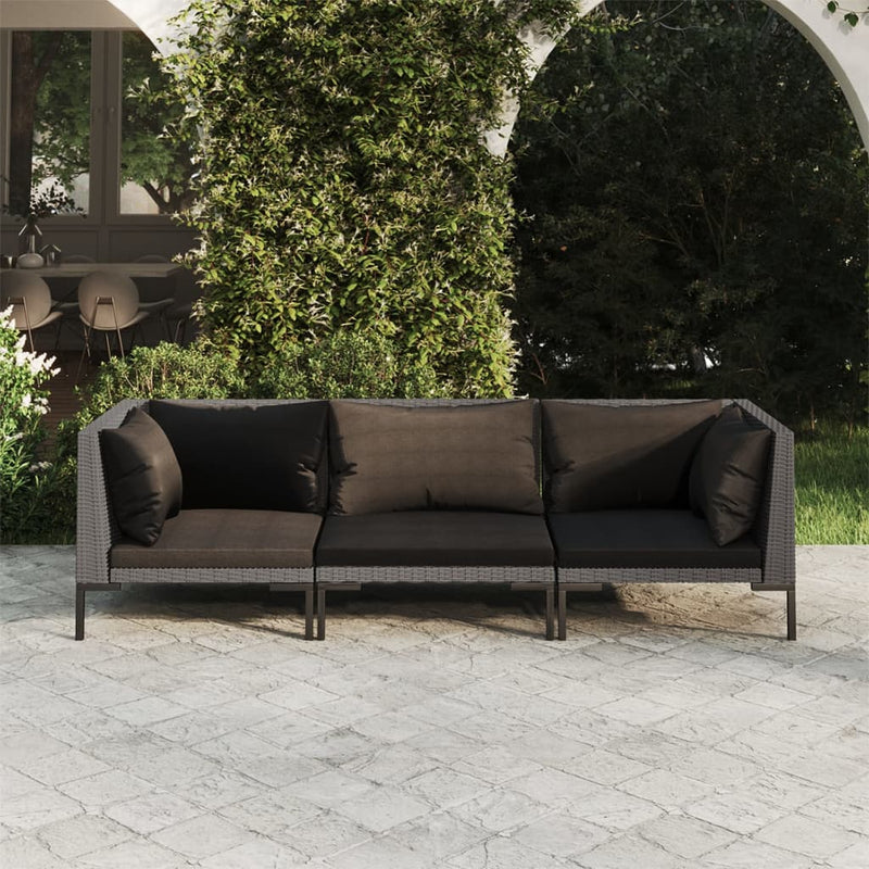 3 Piece Garden Lounge Set with Cushions Poly Rattan Dark Grey Payday Deals