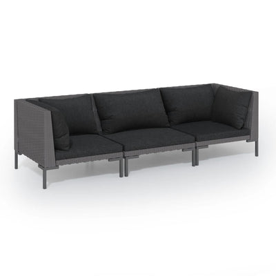 3 Piece Garden Lounge Set with Cushions Poly Rattan Dark Grey Payday Deals
