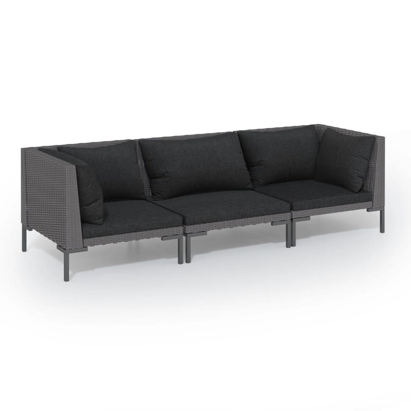 3 Piece Garden Lounge Set with Cushions Poly Rattan Dark Grey Payday Deals