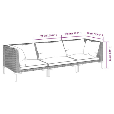 3 Piece Garden Lounge Set with Cushions Poly Rattan Dark Grey Payday Deals