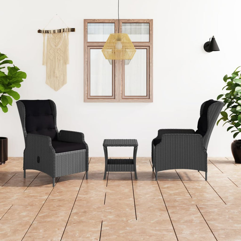 3 Piece Garden Lounge Set with Cushions Poly Rattan Dark Grey Payday Deals