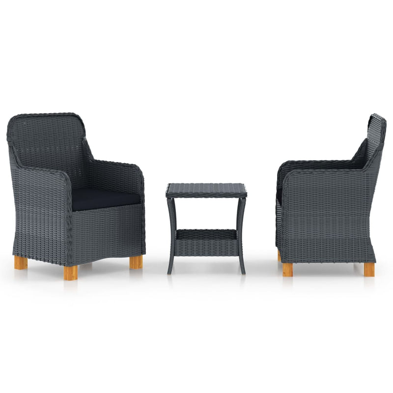 3 Piece Garden Lounge Set with Cushions Poly Rattan Dark Grey Payday Deals