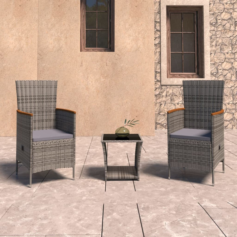 3 Piece Garden Lounge Set with Cushions Poly Rattan Grey Payday Deals