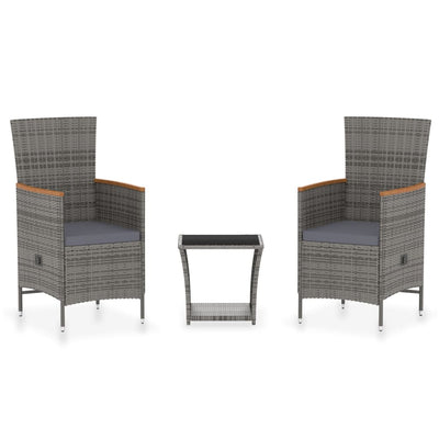 3 Piece Garden Lounge Set with Cushions Poly Rattan Grey Payday Deals