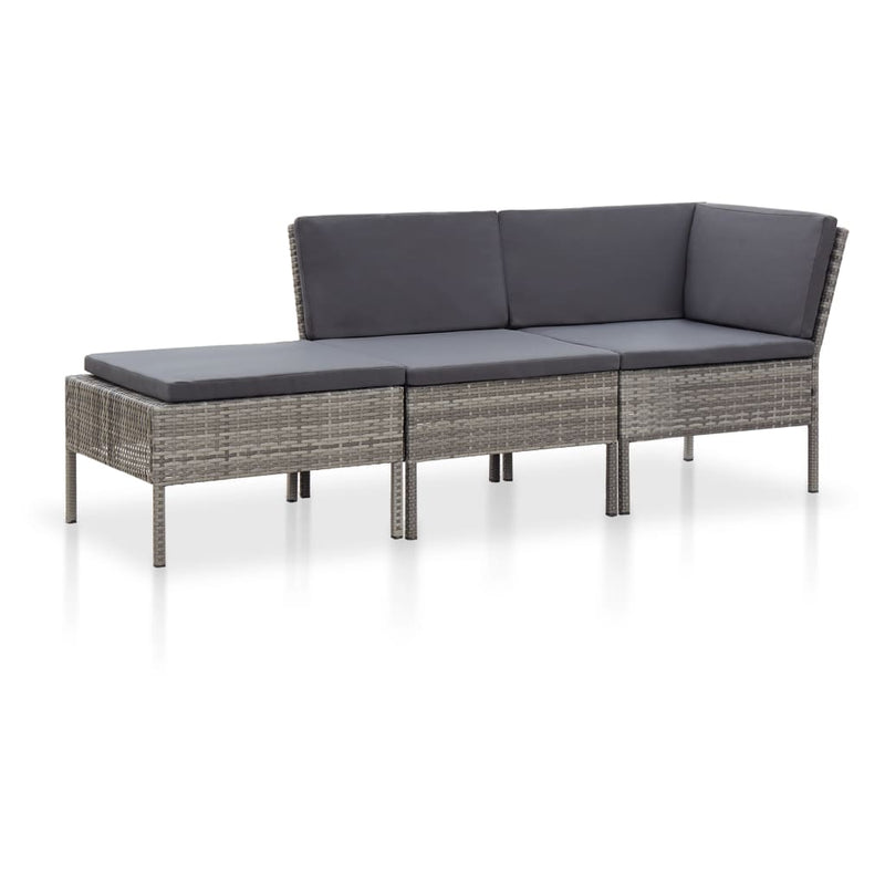 3 Piece Garden Lounge Set with Cushions Poly Rattan Grey Payday Deals